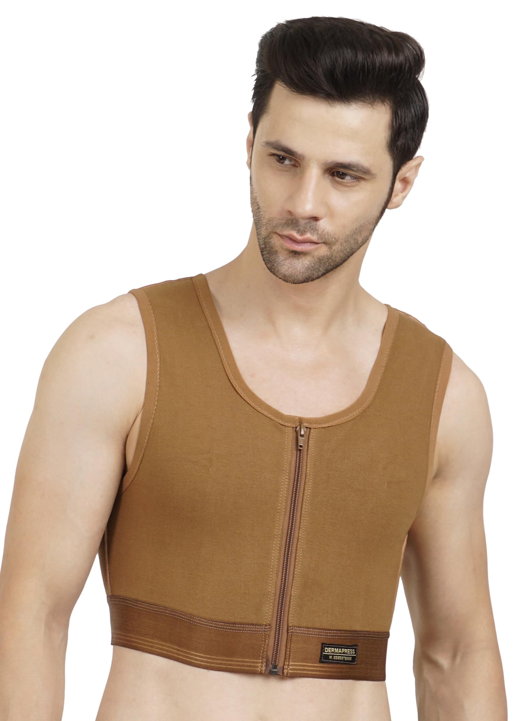Gynecomastia Short Vest || HIGH Compression || Front Zip and Hook Closure || Tomboy Chest Binder || Comfortable Support for Men || Chest Shapewear