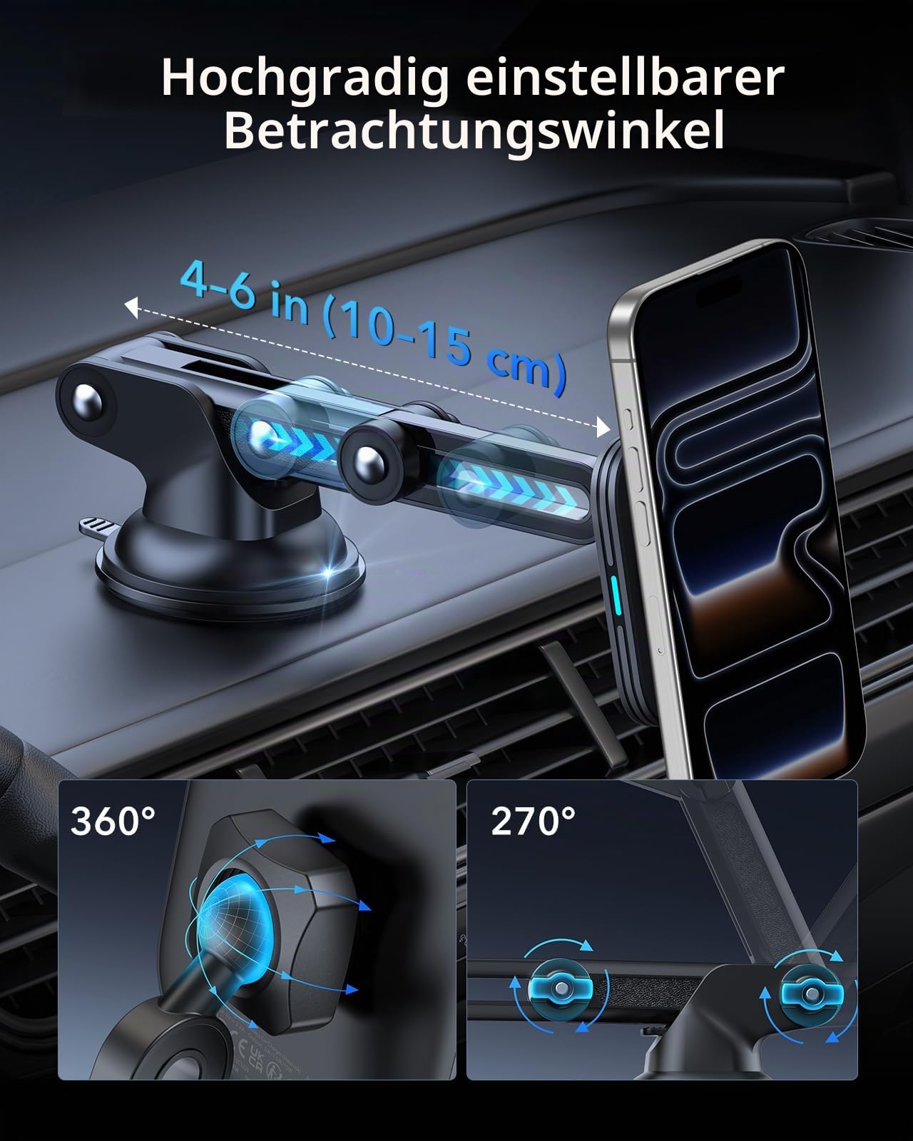 ESR für Magsafe Autohalterung mit Ladefunktion, Armaturenbrett Handyhalterung Auto Ladegerät, Magnet Handyhalterung Auto mit Ladefunktion für iPhone Air/17/17e/16/15/14/13/12, S25/S26, Schnellladung