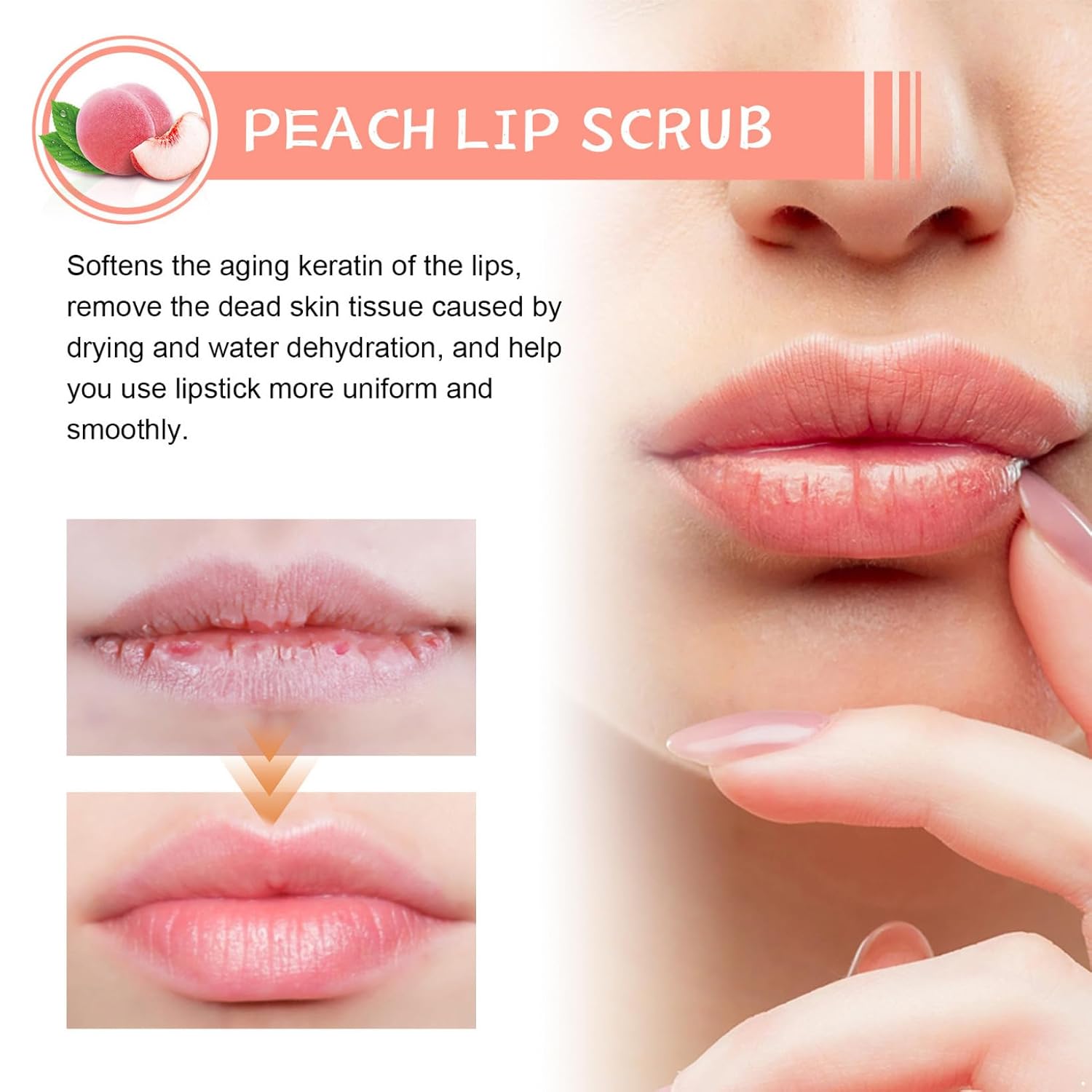 Hansber Lip Exfoliator with Applicator – 30g, 1Pc, Fruit Aroma – Gentle Hydrating Scrub for Dry Cracked Lips, Everyday Care Peach One Size
