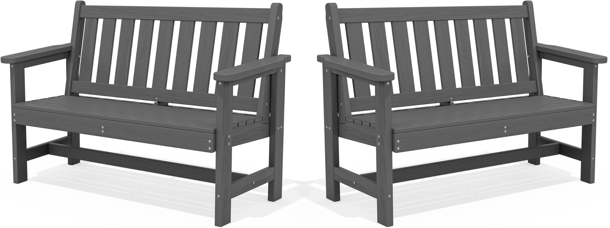 SERWALL Outdoor Bench, HDPE Outdoor Benches Weatherproof, 2-Person Garden Bench with 660 lbs Weight Capacity, Patio Benches for Outdoors, Garden, Porch, Backyard and Park, Grey, 2 Pack