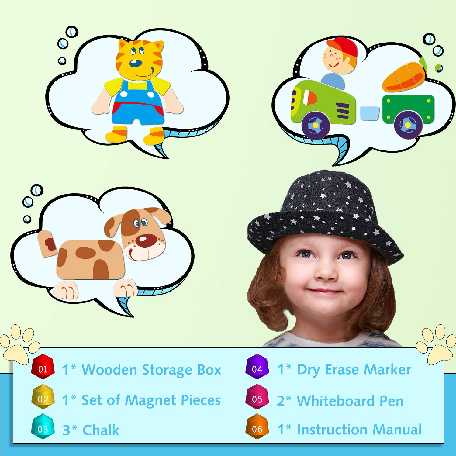 COOLJOY 100+ drewnianych puzzli magnetycznych, z motywem gospodarstwa, dwustronne drewniane puzzle, edukacyjna tablica rysunkowa, drewniana zabawka dla dzieci, chłopców, dziewcząt w wieku 3, 4, 5 lat