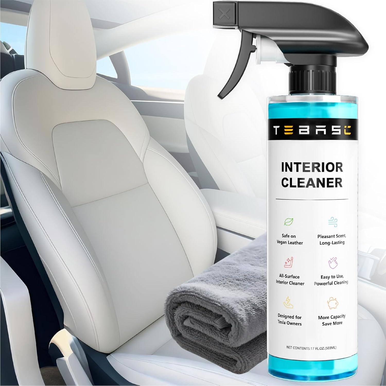 Tesla Interior Cleaner & Seat Stain Remover - Safe for White Vegan Leather - Car Detailing Kit for Model 3 Y S X Cybertruck - Cleans Dashboard, Console, Door & Upholstery Accessories