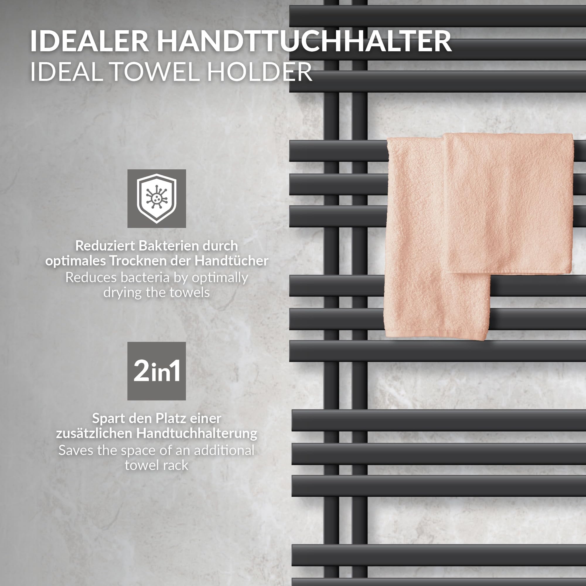 LuxeBath Radiador Eléctrico Iron EM 600 x 1600 mm Antracita, Estufa Toallera Vertical con Elemento Calefactor 900W Termostato de Pantalla Digital, Calentador de Pared de Diseño Moderno para Baño