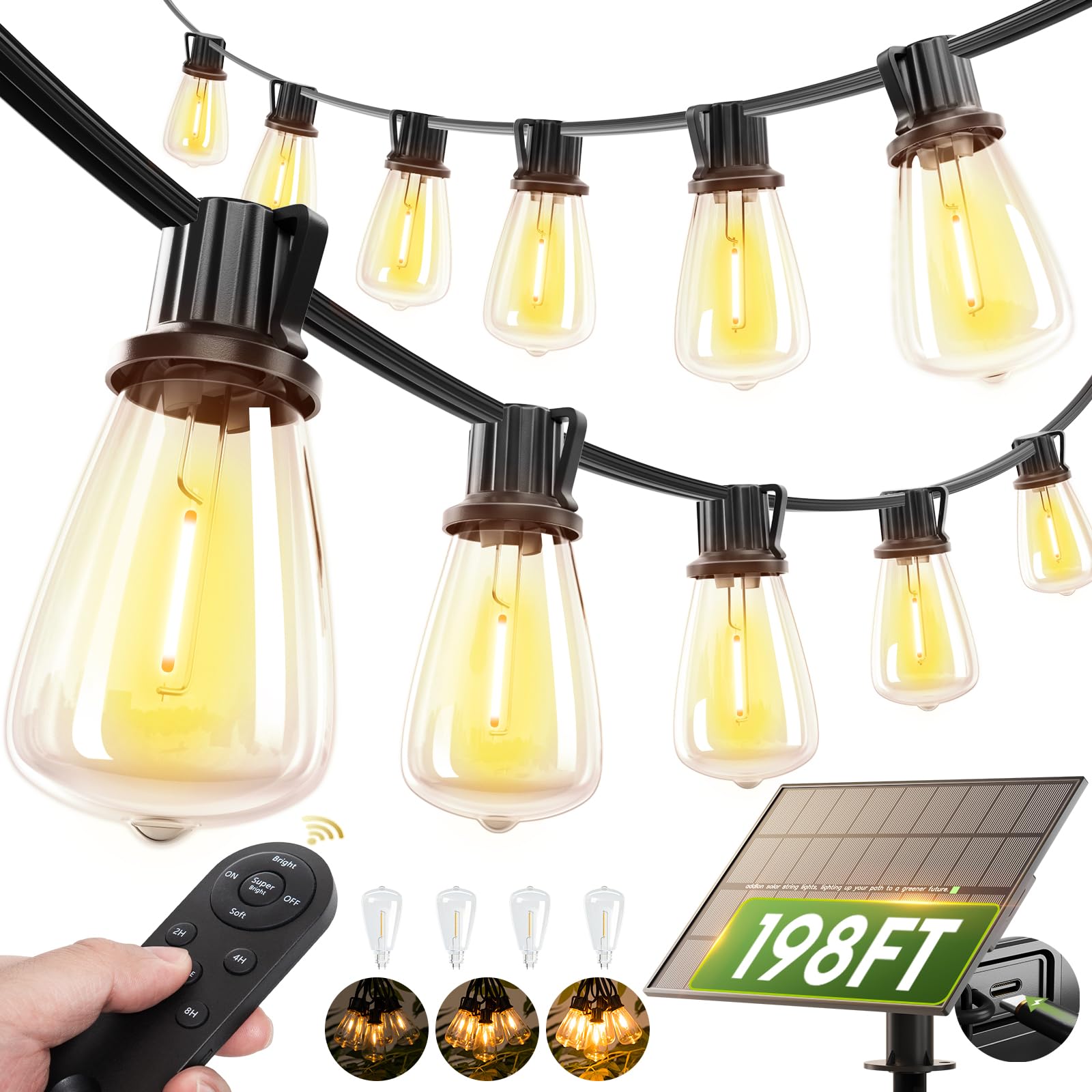 addlon 198FT Solar String Lights