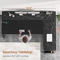 Vista 2 de Escritorio ejecutivo de 71 pulgadas con tomas de corriente, escritorio reversible en forma de L con cajones de archivos y estantes de Negro