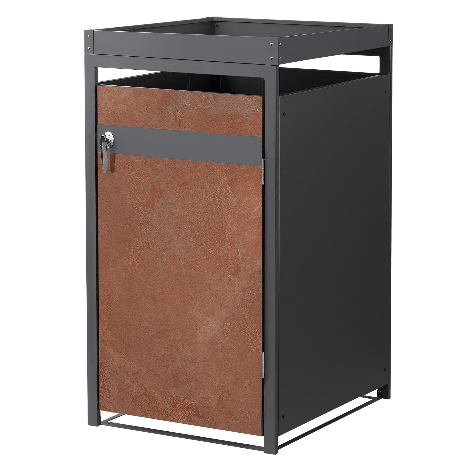 ML-Design Mülltonnenbox 1er 240L mit Pflanzdach, Mülltonnenverkleidung für 1 Mülltonne, Müllbox wetterfest, Mülltonnenhaus aus Stahl, Müllcontainer, abschließbare Tür, 68x80x124 cm Anthrazit-Rostoptik