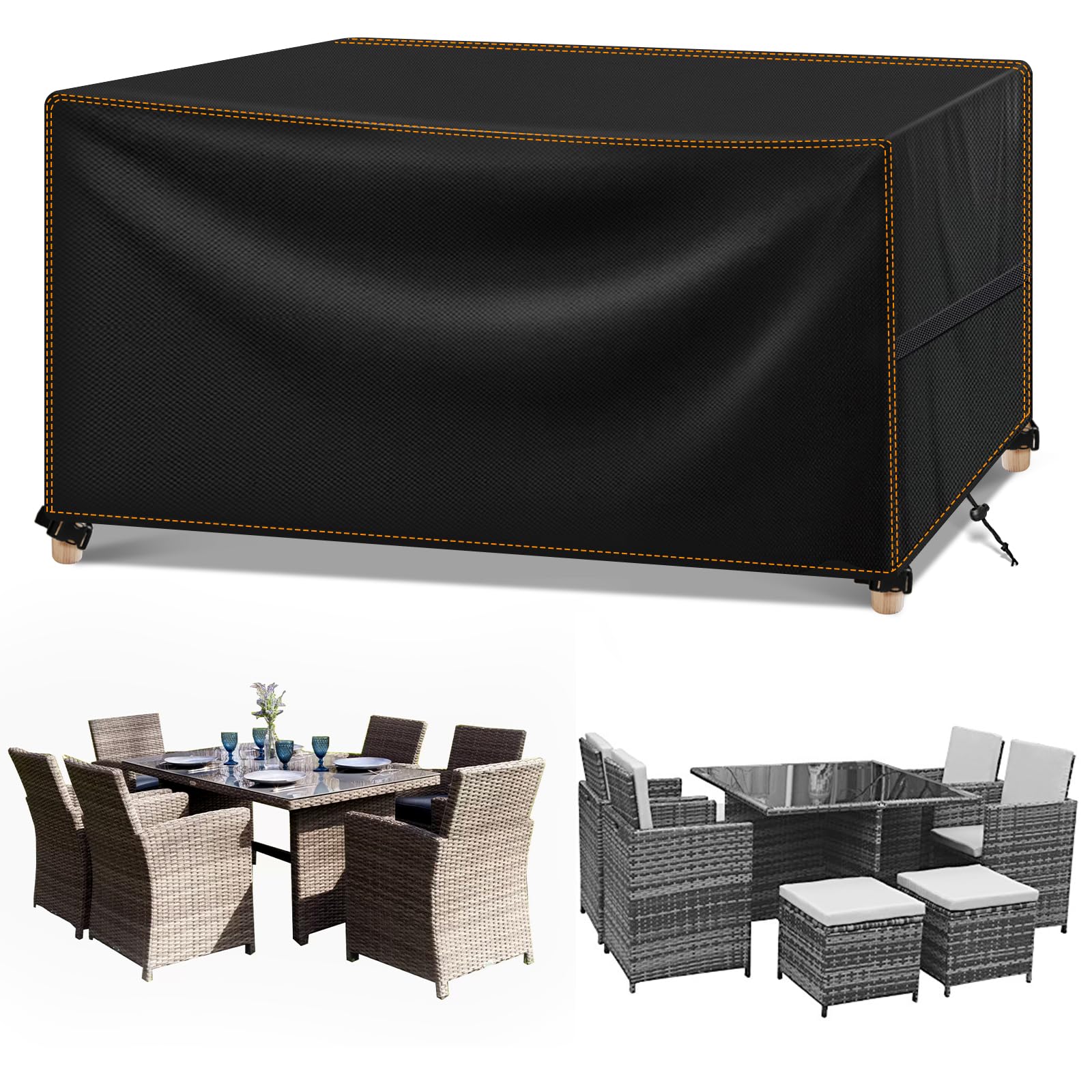 MUPAS Afdekking voor tuinmeubelen, winterbestendig, waterdicht, 420D Oxford- weefsel, afdekzeil, tuinmeubelen voor tuintafels, terrasmeubels, outdoortafel, rechthoekig, zwart, 150 × 90 × 75 cm