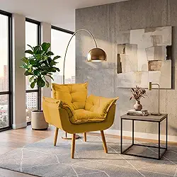 Poltrona Alice Decorativa Para Sala Cadeira Reforçada Para Recepção Manicure Clínica Sala De Espera Consultório Escritório Pé Castanho - Clique & Decore (Mostarda)