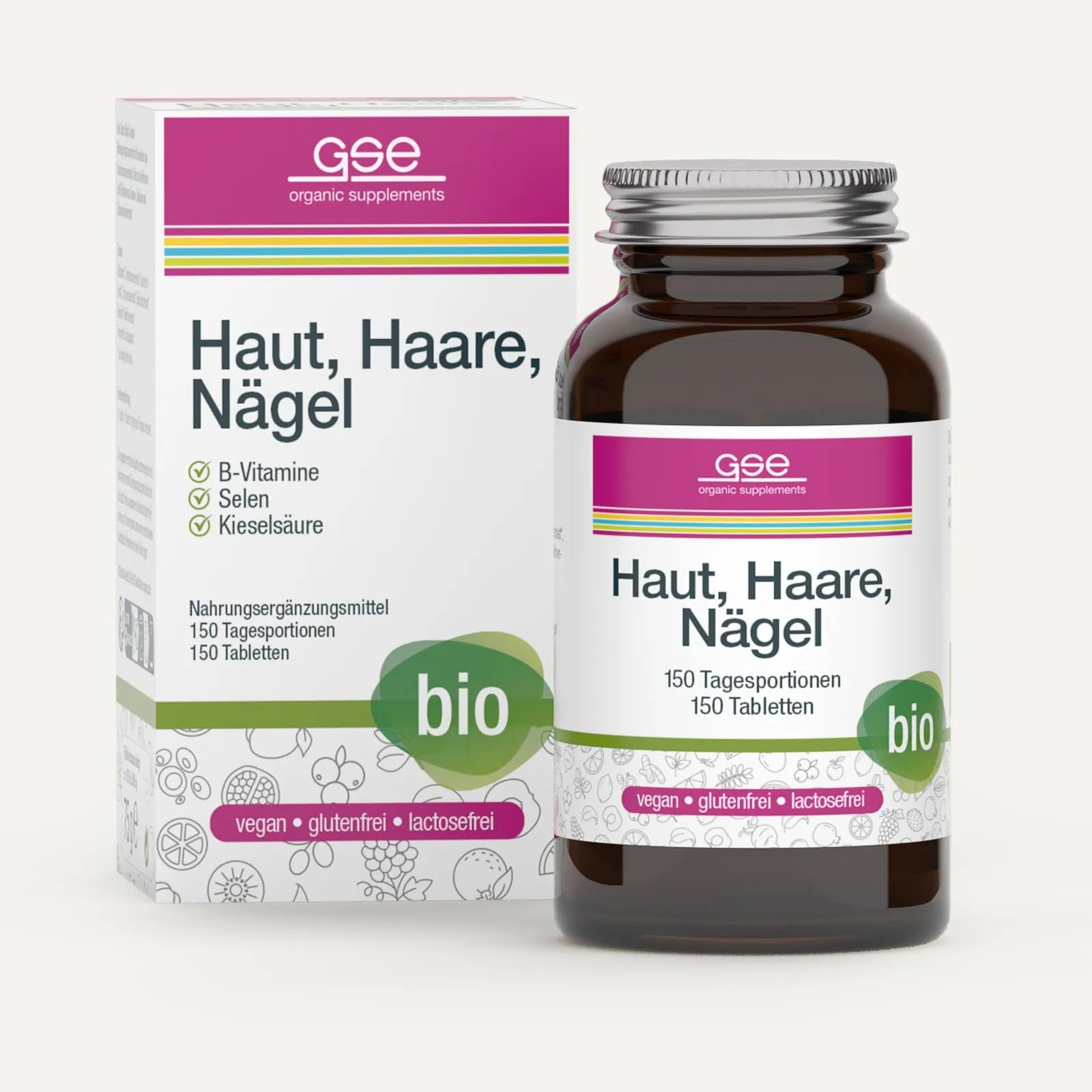 GSE/Haut, Haare, Nägel Complex (Bio) / 150 Tabletten mit Selen und B-Vitaminen/Selen für Zellschutz, B-Vitamine für Energie, vegan & Bio-Qualität