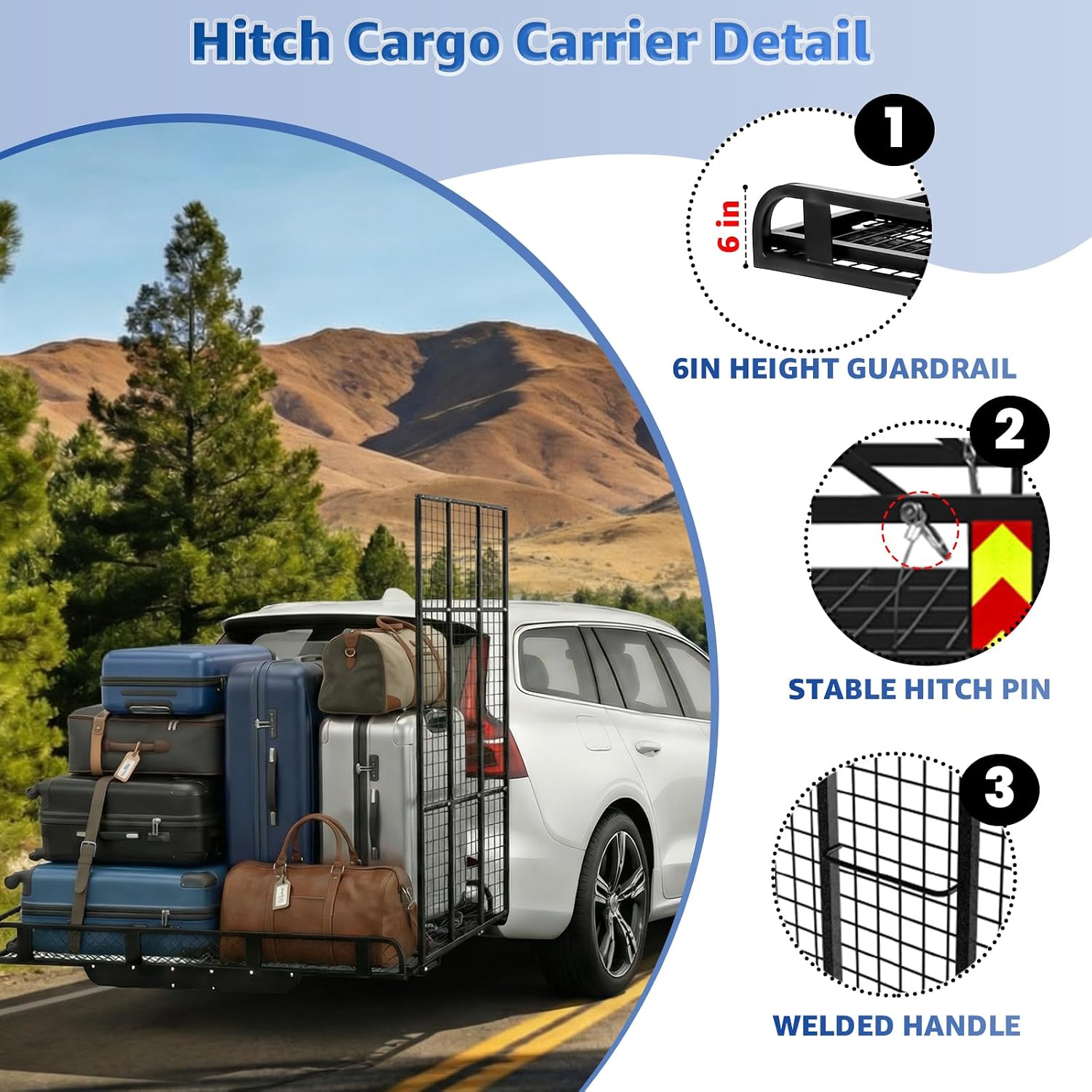 1200lbs Heavy Duty Hitch Cargo Carrier, 55" L x 34" W x 10" H Hitch Mount Cargo Carrier with Foldable 54" Ramp & Reflectors, Fits 2" Receiver, for Wheelchair, Scooter, Lawn Mower