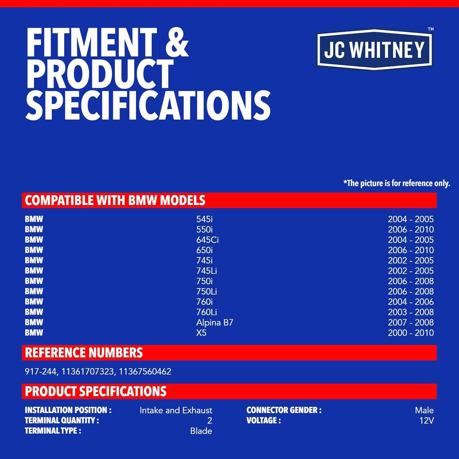 JC Whitney JFBAJCWTCV00076 Set of 2 Intake & Exhaust Engine Variable Valve Timing Solenoids (VVT) - Compatible with BMW X5, 545i, 550i, 745i, 745Li, 750i, 750Li, 760i, 760Li - 4.4L 4.8L 6.0L
