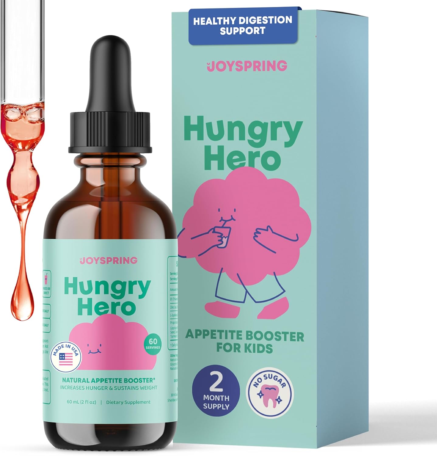 JoySpring Appetite Booster for Kids Ages 3+ | Natural Weight Gain with L-Lysine & B Vitamins | Toddler Appetite Booster | Supports Healthy Growth & Development | 2oz Liquid