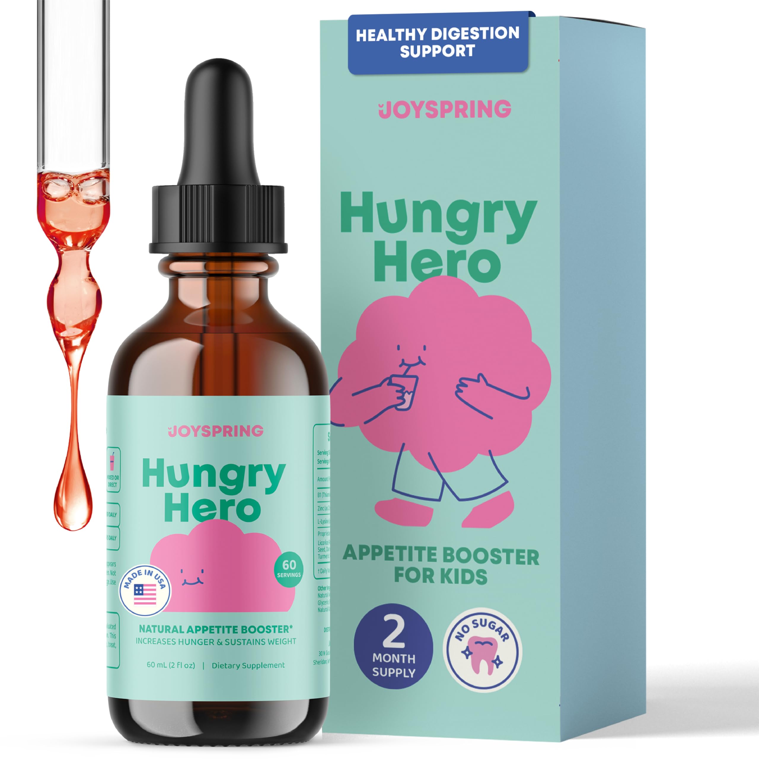 JoySpring Appetite Booster for Kids Ages 3+ | Natural Weight Gain with L-Lysine & B Vitamins | Toddler Appetite Booster | Supports Healthy Growth & Development | 2oz Liquid