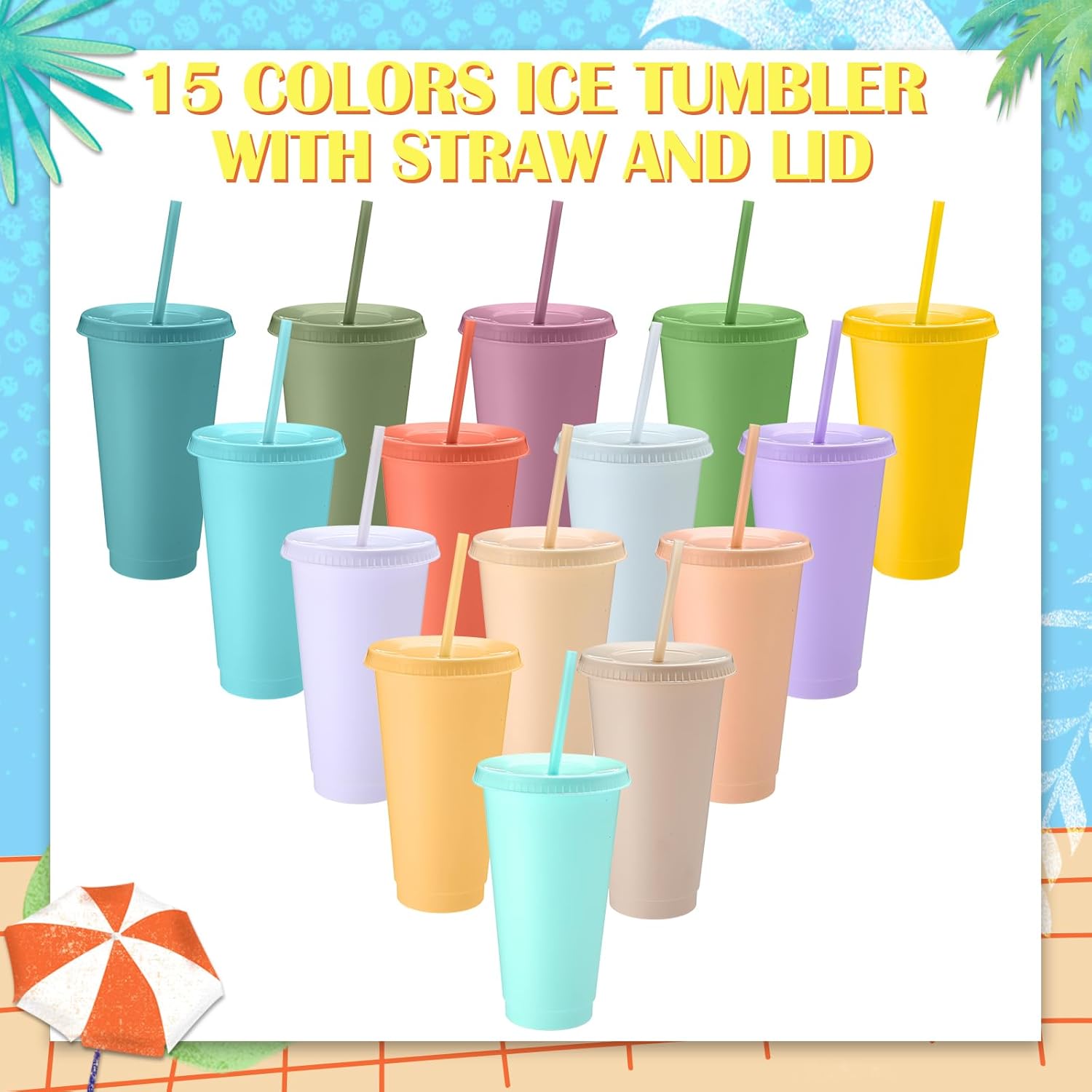 Honeydak 30 Pack Tumbler with Straw and Lid Bulk Cups for Gifts Water Bottle Iced Coffee Travel Mug Cup Reusable Plastic Tumblers for Party Birthdays 24-27 oz (Pastel Color) - Image 2