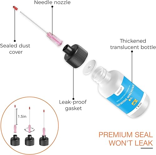 Miniatura 6 de Aceite para máquina de coser de 1 onza líquida con punta de aguja extra larga de 1.5 pulgadas y cepillo de doble cabeza, aceite de máquina de luz