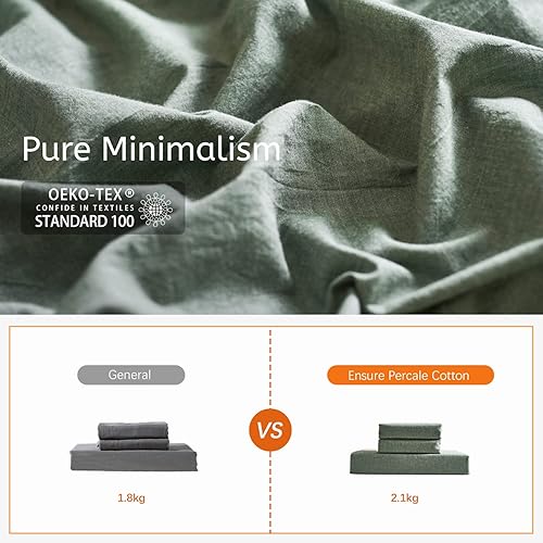 Miniatura 4 de MILDLY Juego de funda de edredón reversible 100% algodón lavado, color blanco y verde, tamaño Queen, diseño casual, suave, 2 fundas de almohada + 1