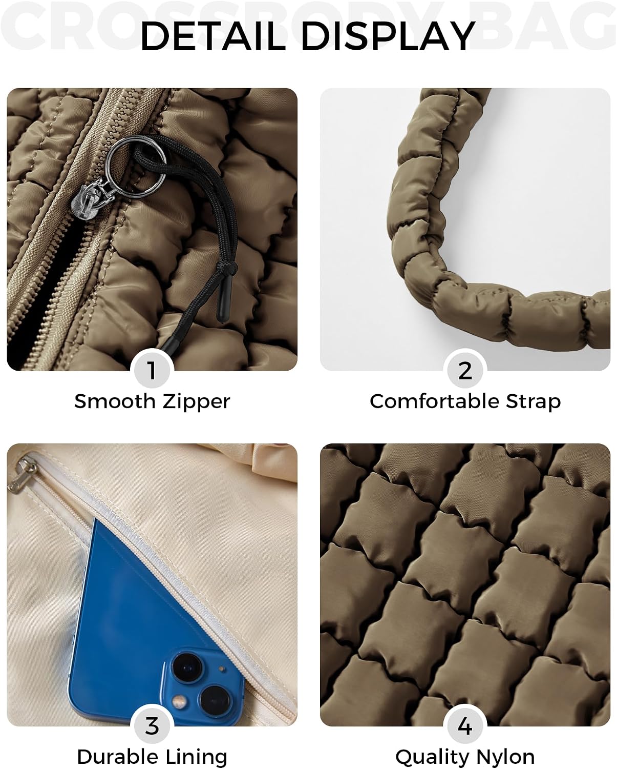 Puffer Quilted Tote Bag for Women Nylon Crossbody Bags Puffy Purse Hobo Large Shoulder Bag Trendy