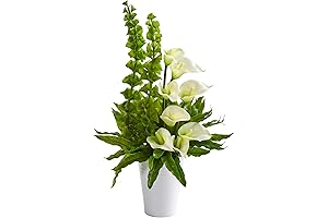 Nearly Natural 23" Cream Calla Lily and Bells of Ireland Artificial Silk Arrangements