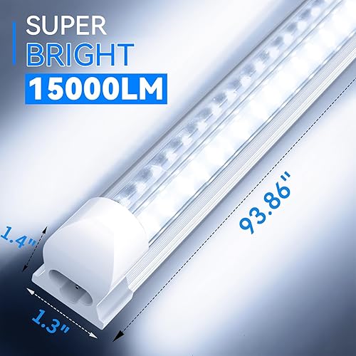 Miniatura 5 de SHOPLED Luz LED de tienda de 8 pies, 72 W, 9360 lúmenes, 5000 K, luz blanca, cubierta transparente, forma de V, tubo LED T8, alto rendimiento, luces