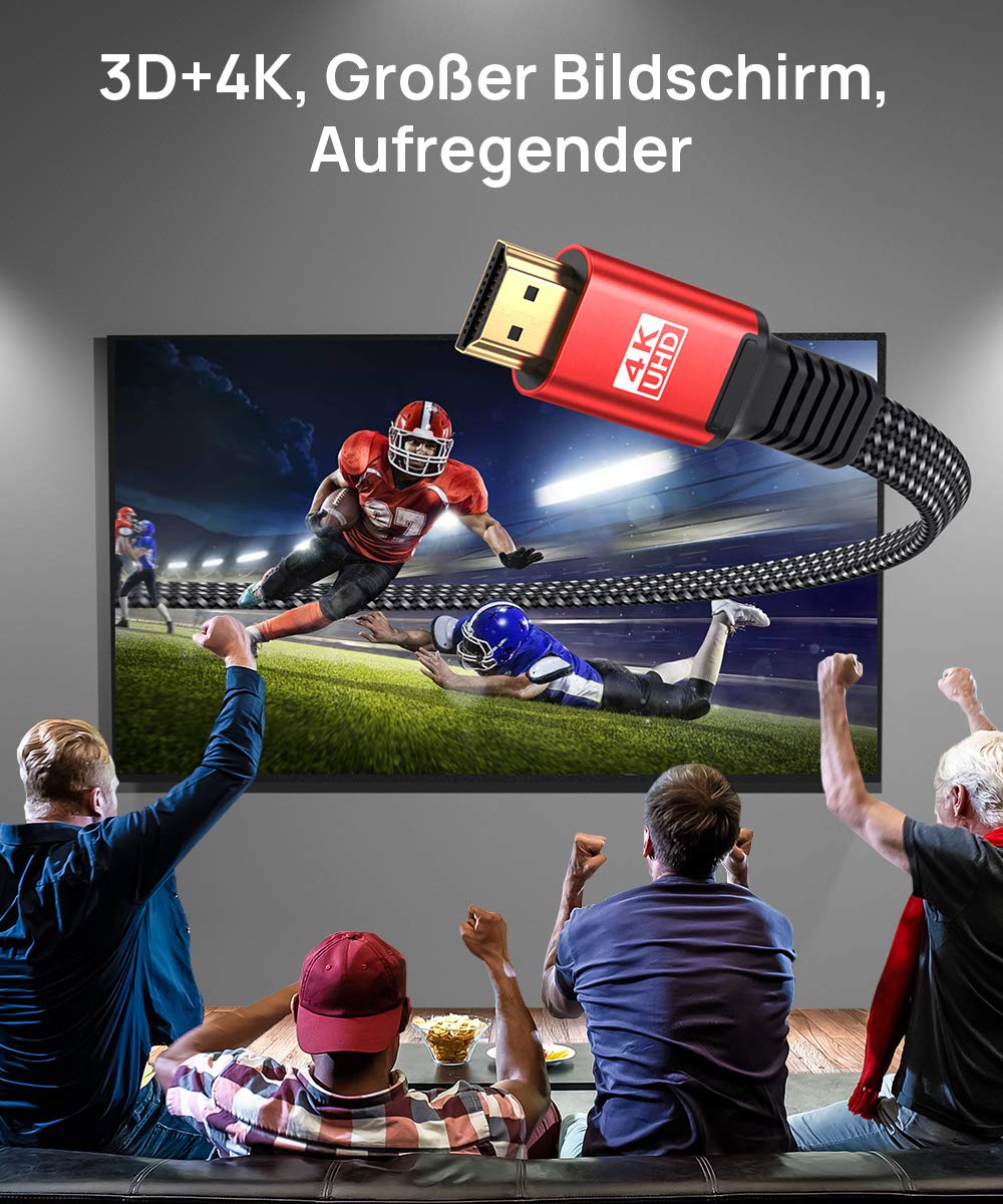 JSAUX Kabel HDMI 4K, 3 metry, płaski przewód HDMI 2.0 pleciony nylonowy uchwyt 4K@60 Hz 3D HDR UHD 2160p 1080p Ethernet ARC - Kabel HDMI do odtwarzacza Blu-Ray/ PS3/ PS4/ Netfix/Fire TV/Ekran