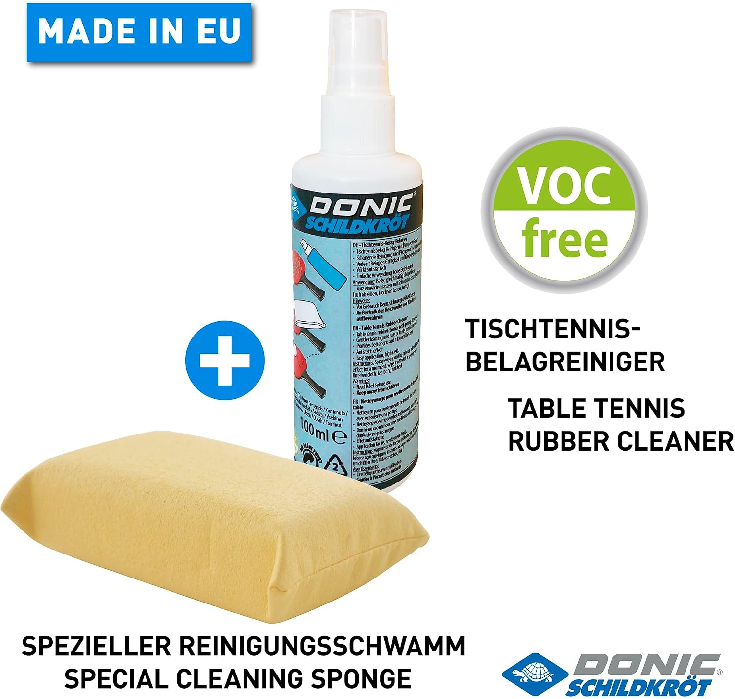 Donic-Schildkroet Donic-Schildkröt Kit for Table Tennis, 100 ml Foam in a Pump Sprayer Plus a Cleaning Sponge, for Refreshing Bat Coatings, 828529