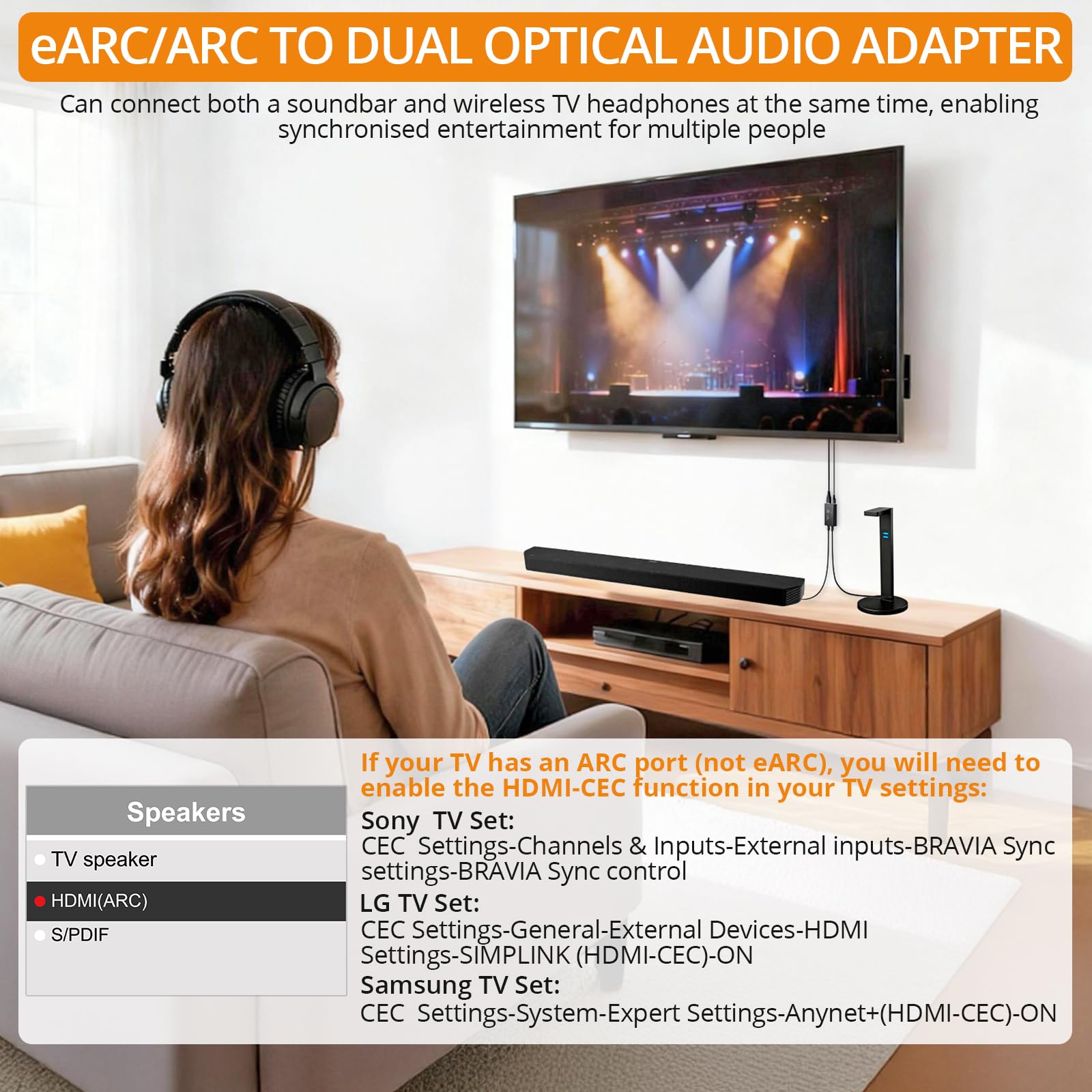 Neoteck Extractor de Audio HDMI eARC Convertidor ARC a Óptico dual 192kHz Compatible con PCM 2.0, Dolby 5.1, DTS 5.1 para HDTV, Barra de Sonido, Auriculares Inalámbricos, Cine en Casa