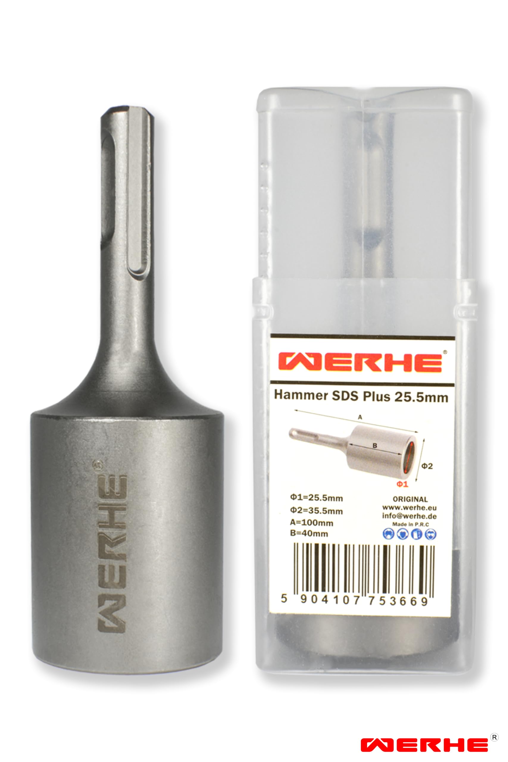 WERHE SDS-Plus Ground Rod Driver 25,5 mm Inner Diameter, Robust Steel for Deep Ground Rods and Earthing Rods - Image 2