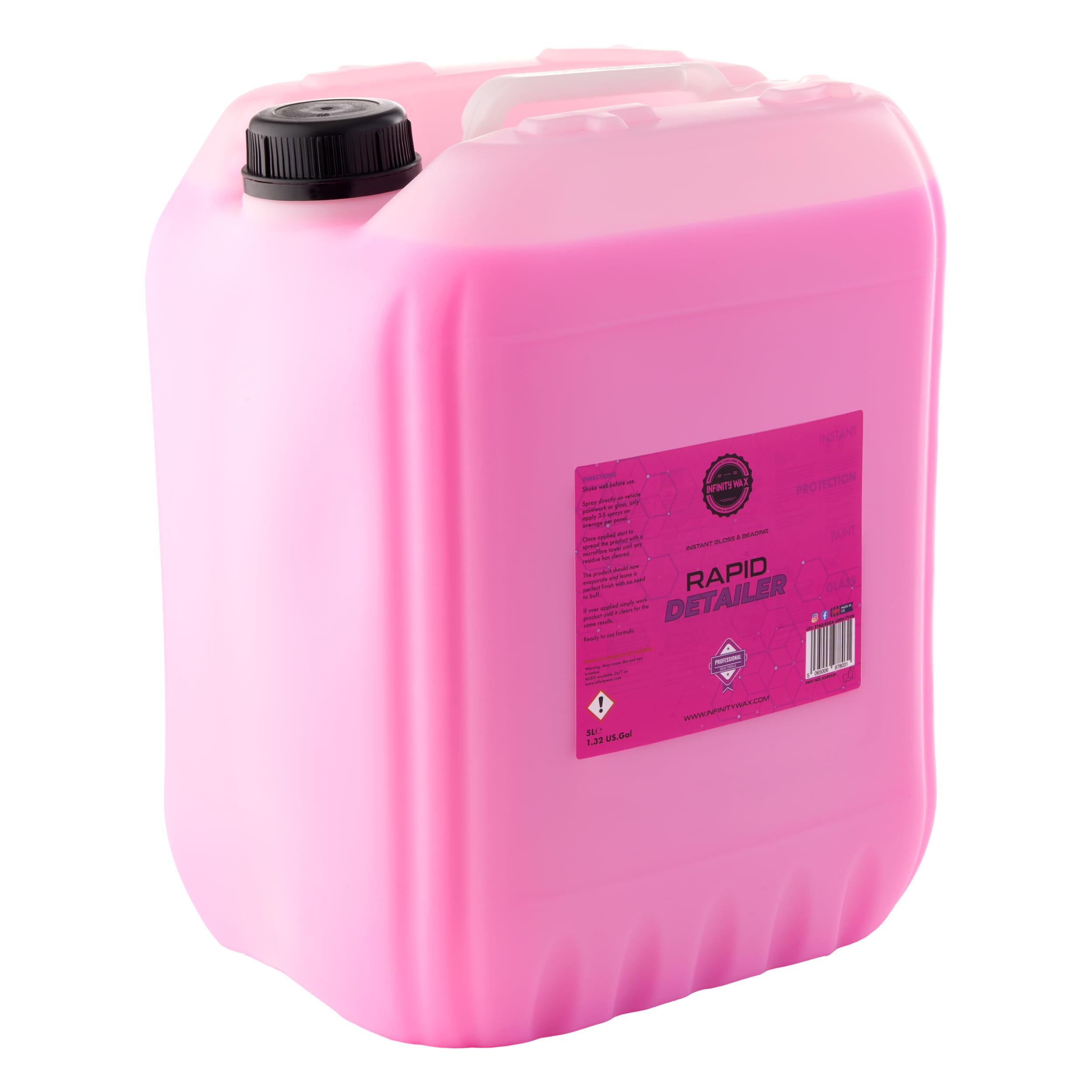 Infinity Wax Rapid Detailer Pink 20L - Quick Detailer Handelsgröße, Glanz, Wasserperlen, kein Polieren, sicher auf Farbe, Zierleisten, Glas, Carnauba-kompatibel, 8+ Wochen Schutz