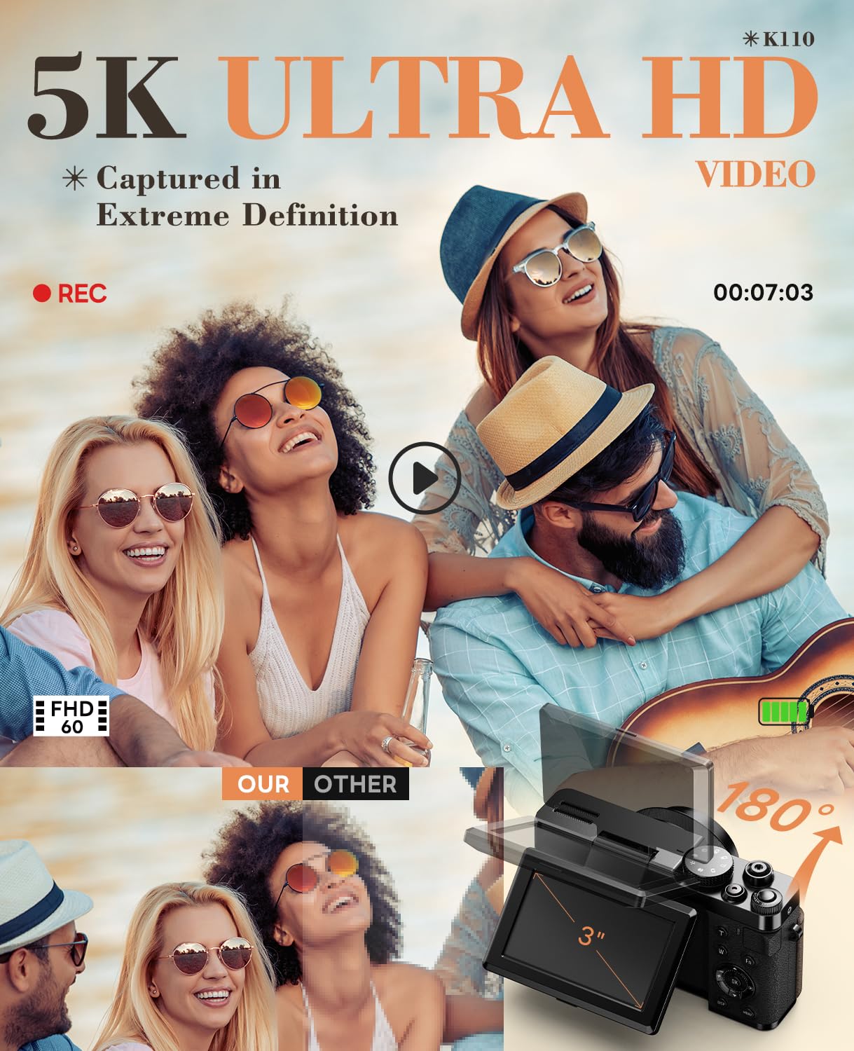 Fotocamere digitali da 64 MP per fotografia, fotocamere digitali autofocus 5K con scheda TF da 64 GB e 2 batterie, zoom 18x, fotocamera anti-shake per YouTube MC-US-K100C-BB-N5-A-2509