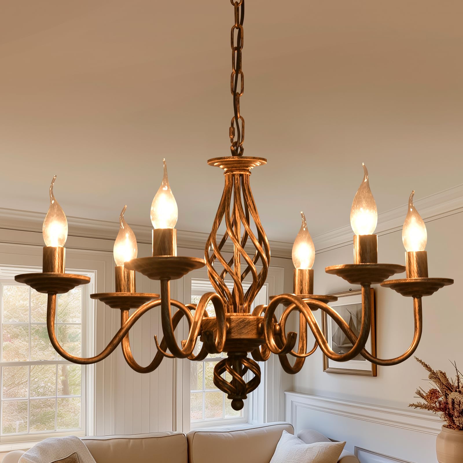 アンティークフランス瓦６枚セット Ganeed French Country Chandeliers, 6 Lights Rustic Vintage