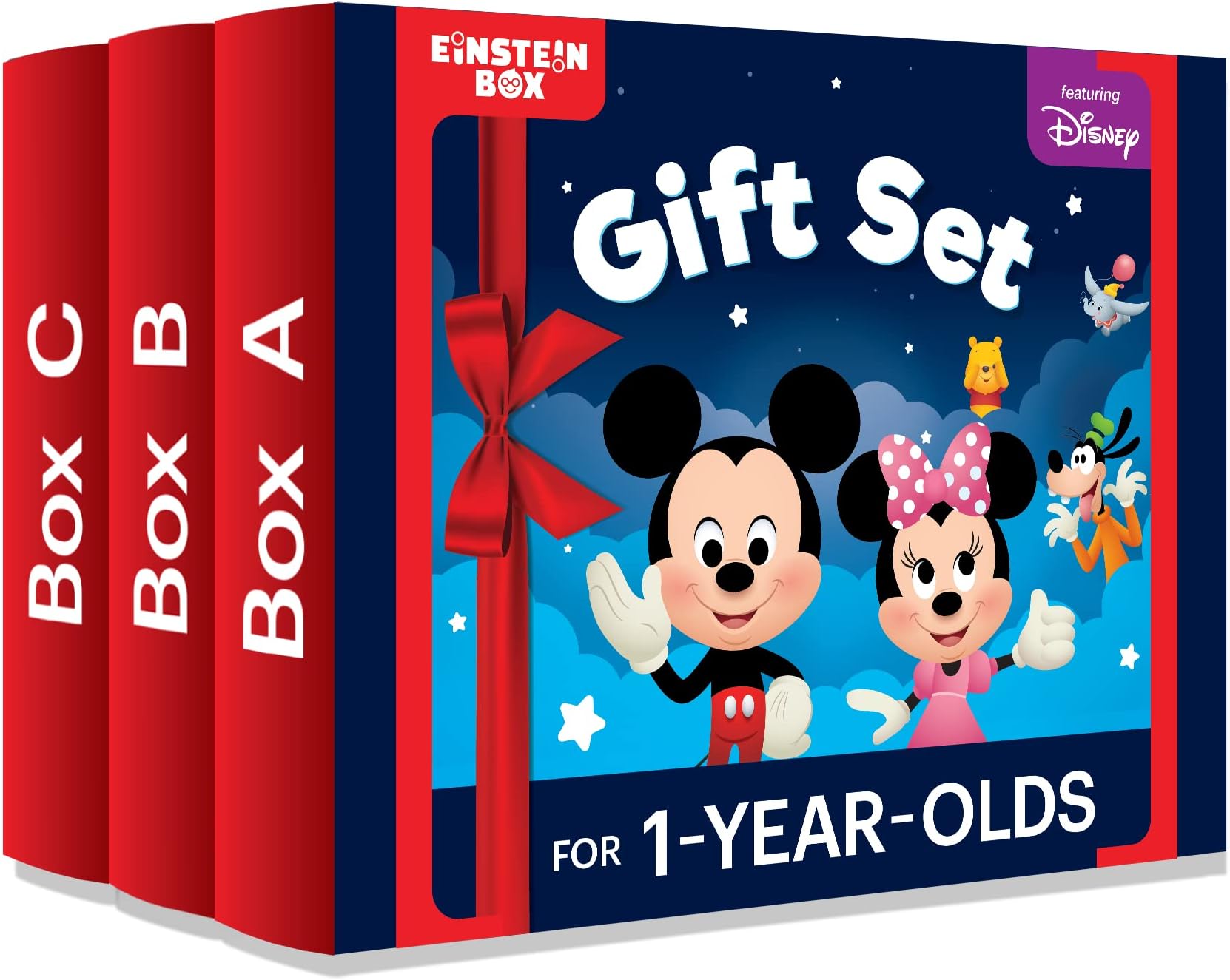 Einstein Box Featuring Disney for 1-Year-Old Boys/Girls | Disney Gift Toys for 1-Year-Old Boys & Girls | Board Books, Pretend Play Set | Learning & Educational Toys | Birthday Gift Set of 3 |