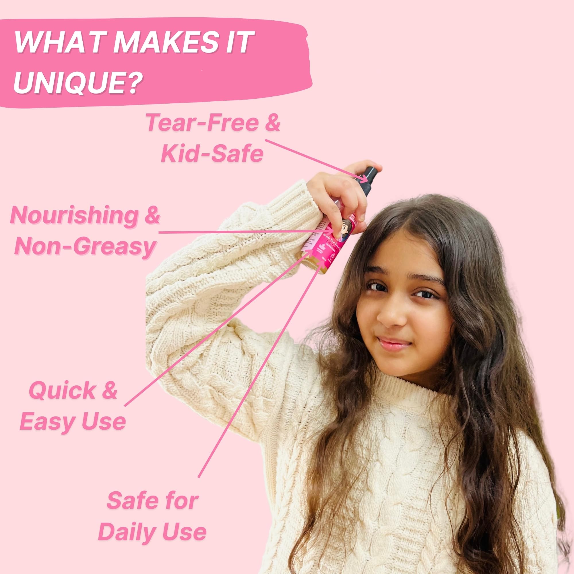 HealthBest Detangler Spray for Kids with Tea Tree Oil 100ml (Pack of 4) | Soft & Shiny Hair | Easy Comb Through, Tangle-Free Hair, Suitable for Curly, Wavy and Straight Hair, Tear, Paraben, SLS Free 1
