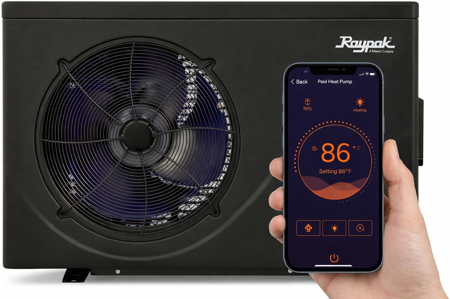 Raypak Crosswind 30i 28,000BTU Electric Swimming Pool Heat Pump Heater, 208/230V Hard Wired Inverter Technology, WiFi, Above Ground & In Ground Pool and spa Heater and Chiller, 7500 Gallon, Heat Cool