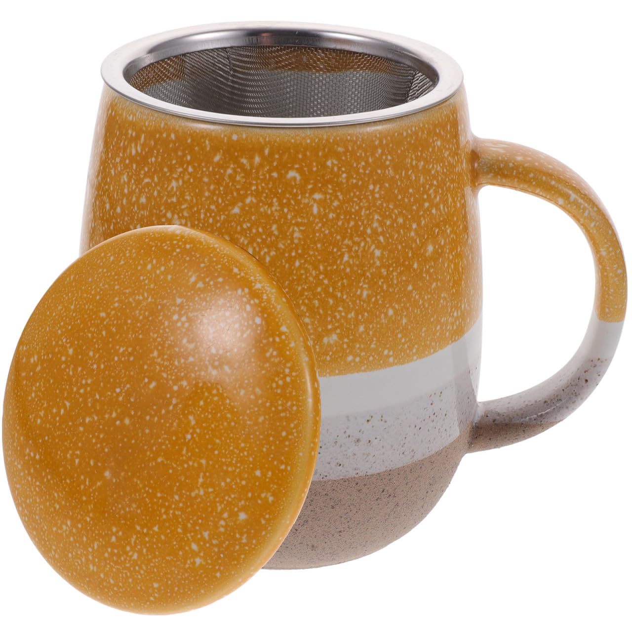 Tasse à thé avec passoire intégrée en céramique jaune pour infuser les feuilles en vrac