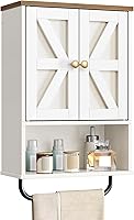 Choezon Rustic Bathroom Wall Cabinet with Towel Bar & Adjustable Shelf - White Walnut Medicine Storage for Small Spaces