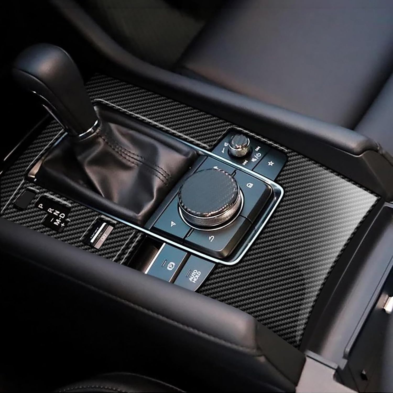 AIRSPEED Carbon Fiber for Mazda 3 Axela 2019-2025 Center Console Gear Shift Panel Cover Interior Trim Accessory, Automatic Transmission, Black