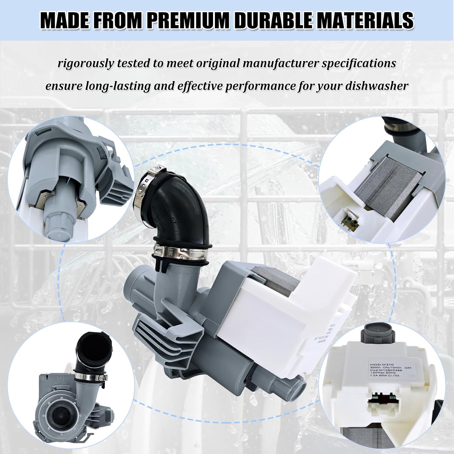 W11612326 Dishwasher Circulation Pump - W10805386 Dishwasher Pump Motor Assembly Replacement Parts W10879262 W11521435