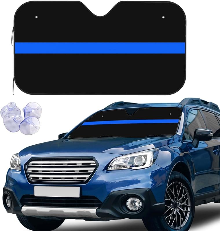 Protetor solar para para-brisa dobrável com estampa Thin Blue Line Flag e ventosas Jnomin