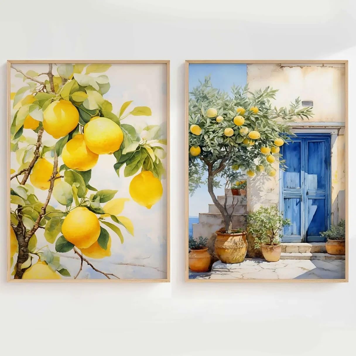 GOSRD Canvas Prints Paintings Mediterranean Wall Art Lemon Prints Poster Greece Wall Decor for Room Decor Home Decor(35x50cm-2Pcs)
