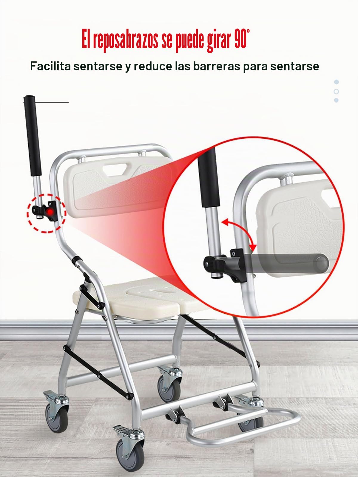 Sillas de Ruedas Plegable para Ducha, Taburete de Ducha con Ruedas de Freno y Diseño de Corte en U, Silla de Baño Aleación de Aluminio, Ideal para Ancianos y Mujeres Embarazadas