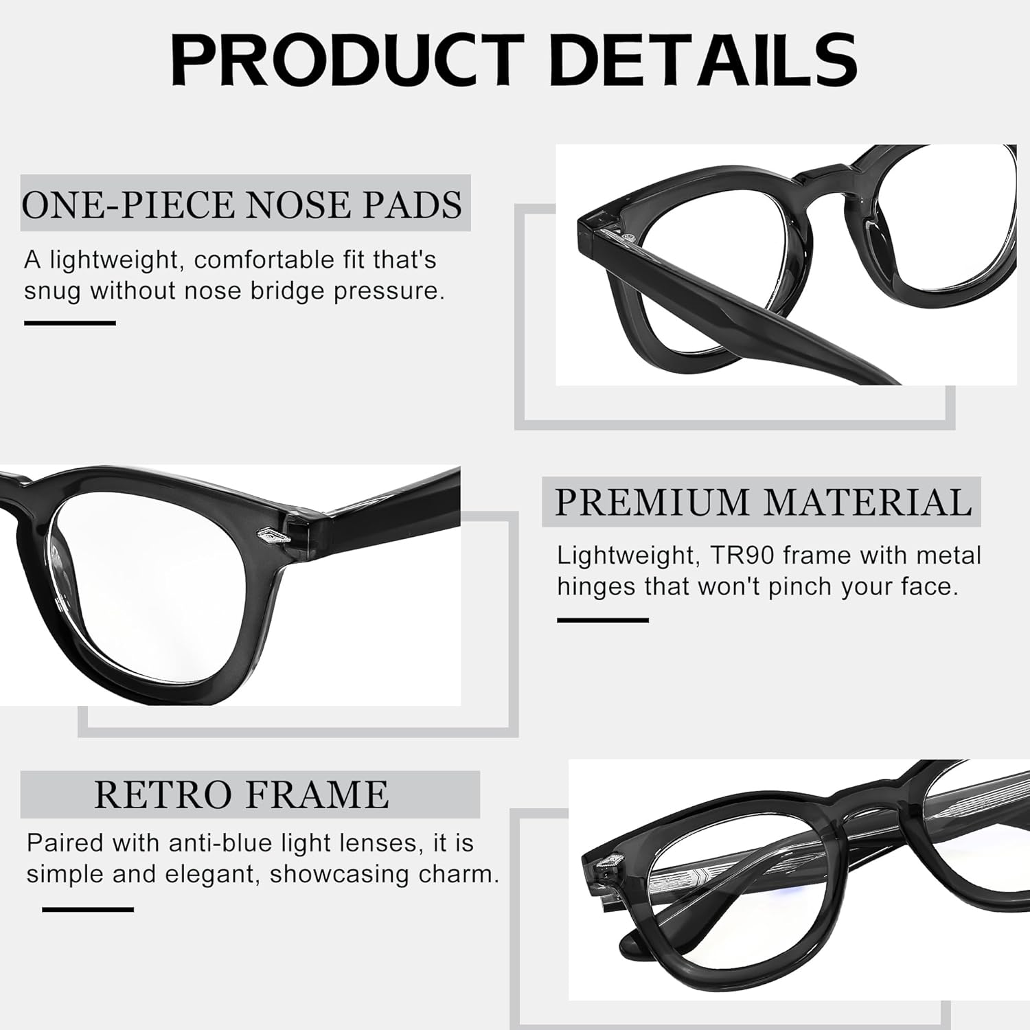 SIPHEW Blue Light Blocking Glasses for Women & Men - Square Acetate Tr90 Sturdy Frame Anti Eyestrain Eyeglasses - Image 5