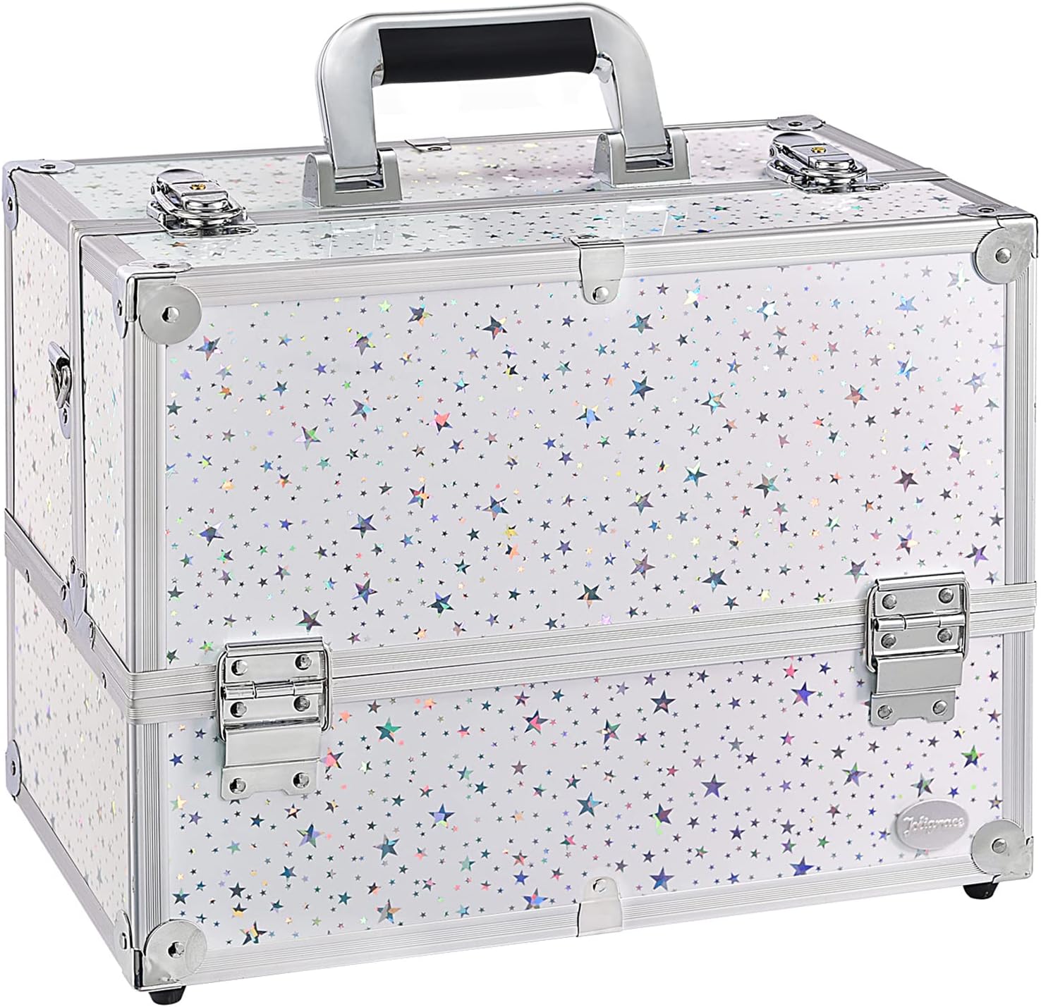 Joligrace Makeup Box Vanity Case Cosmetic Box Nail Polish Jewellery Box Beauty Organiser Extra Large Space Lockable with Shoulder Strap and Keys, White