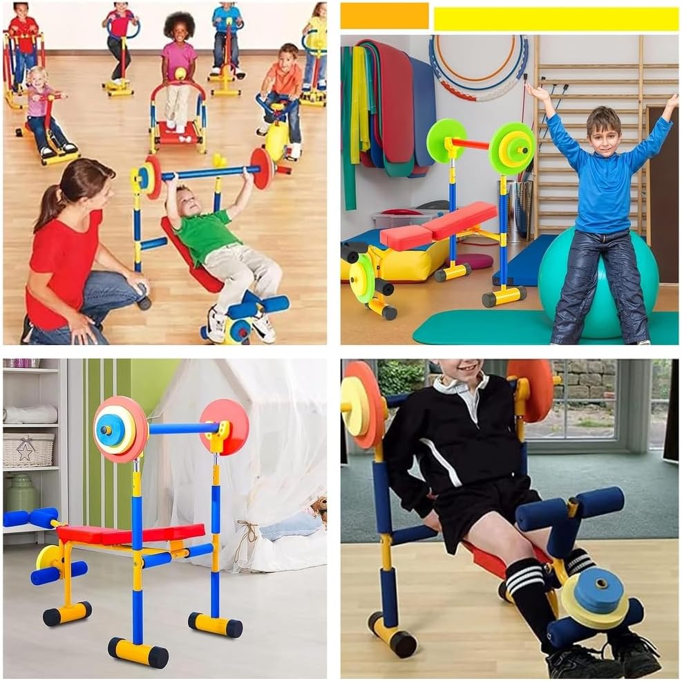 Kids Weight Bench Set – 3-In-1 Adjustable Strength Training & Exercise Equipment With Safe Foam Barbell, Dumbbells, And Leg Press, Ideal Home Gym For Toddlers Ages 3-8