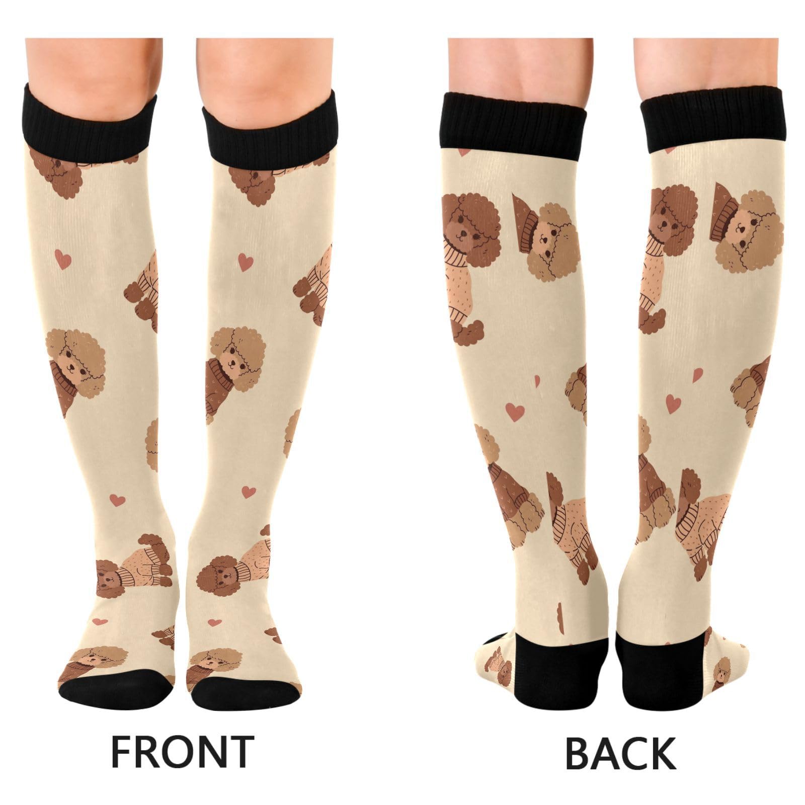 Dussdil Cute Brown Poodles Dogs Hearts Compression Socks for Women Men Christmas Circulation Long Knee Socks for Winter Warm Stockings Socks