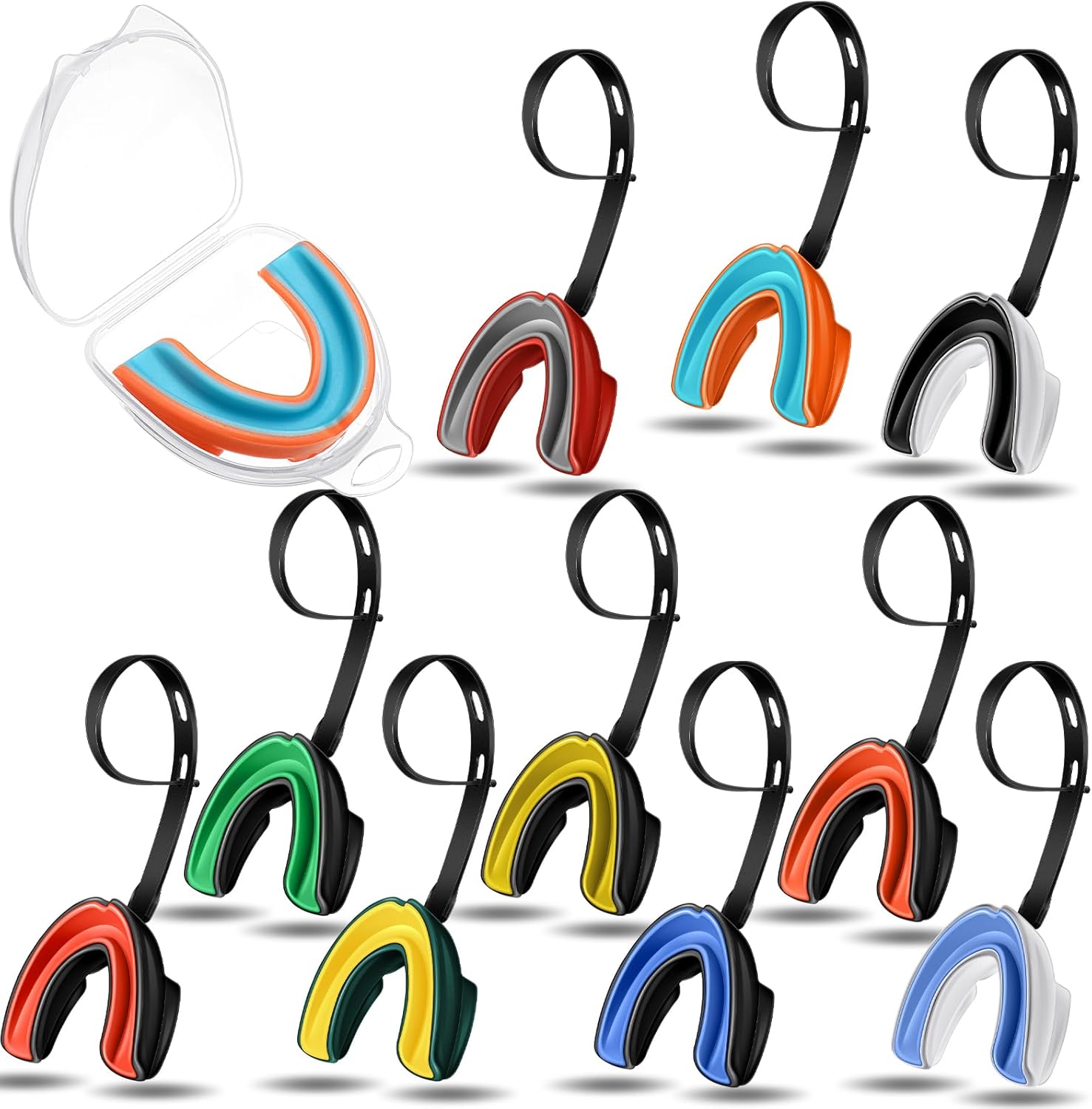 10 Pcs Youth Strapped Mouth Guard with Strap Football
