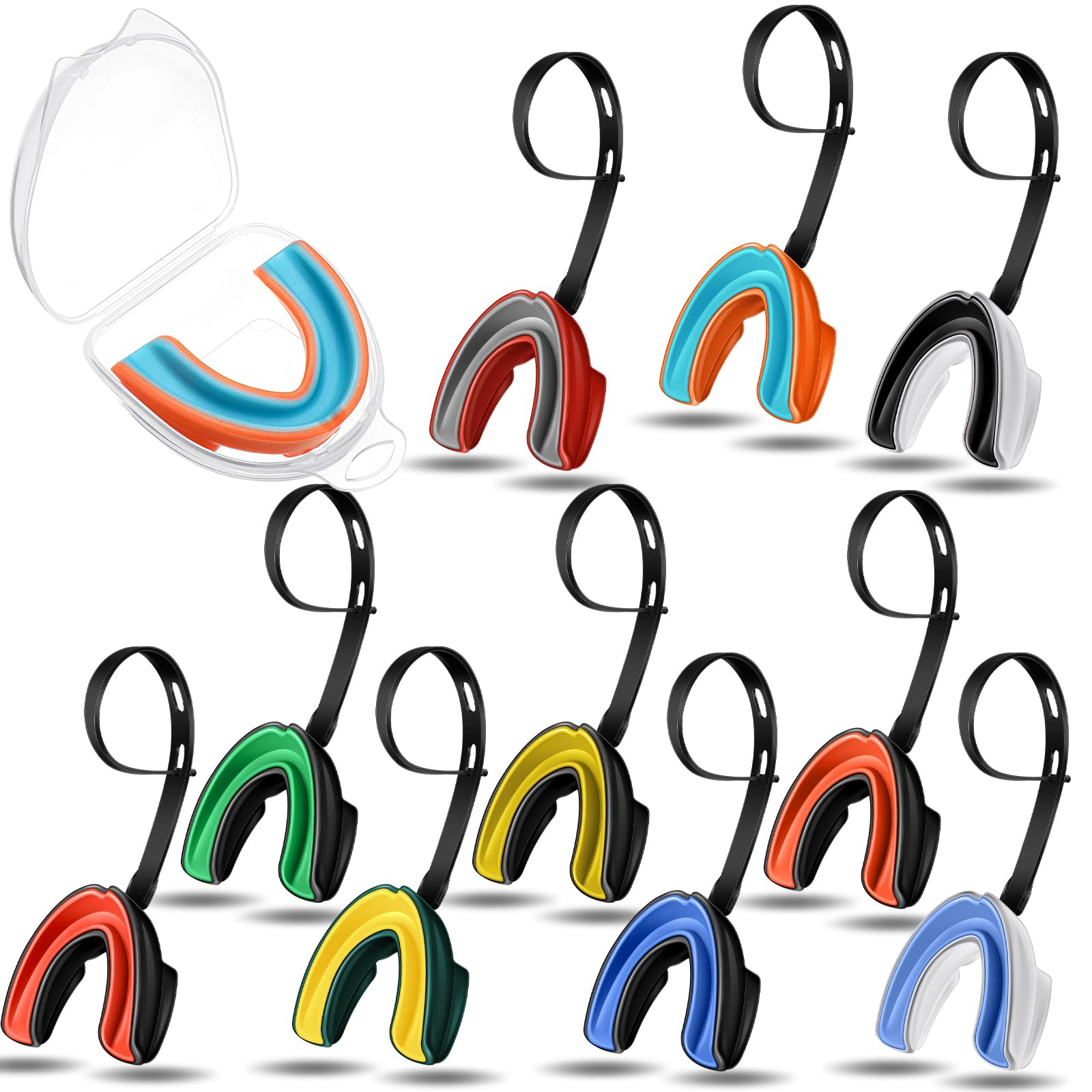 10 paradenti con cinghia, con cinghia, doppio colore, per calcio, protezione per adulti e adolescenti, hockey, boxe, taekwondo, 10 pezzi