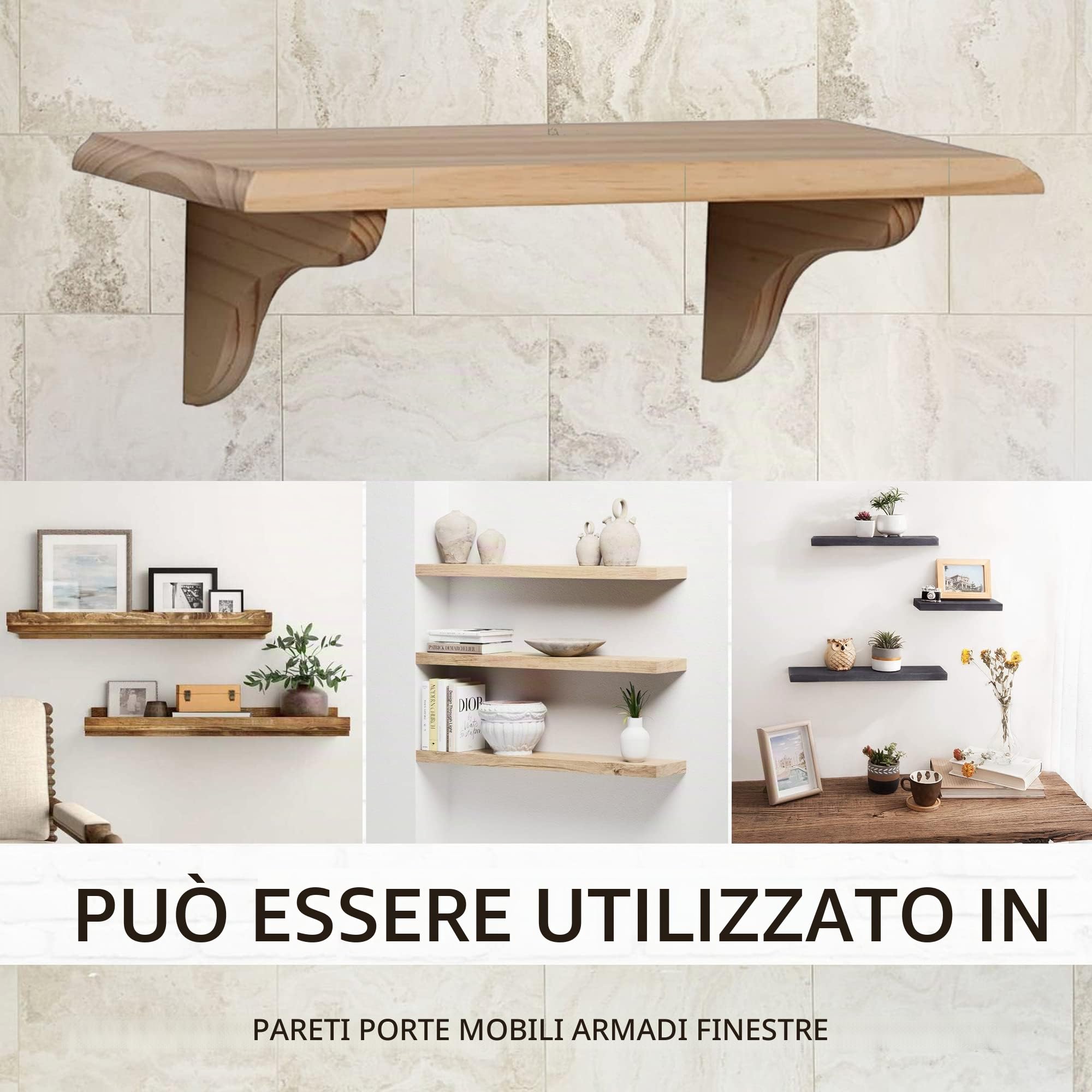 DOJA Barcelona | Staffa Mensola Legno | Piana | 2 pz | Reggimensola Legno a Muro per Scaffale 165x95 | Staffa Angolare per Scaffalatura | Staffa Triangolare Reggimensole per Scaffali Salone, Cucina…