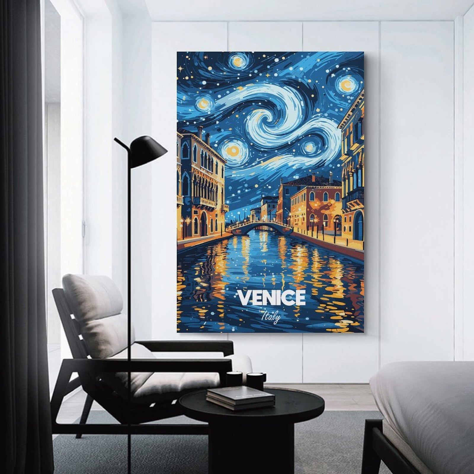 Junmoney Venice Italy Starry Night Art Home Decor Wall Art, 12x18inch(30x45cm), for Work Areas, Reading Rooms Or Studios, An Interior Accent for Desk Areas