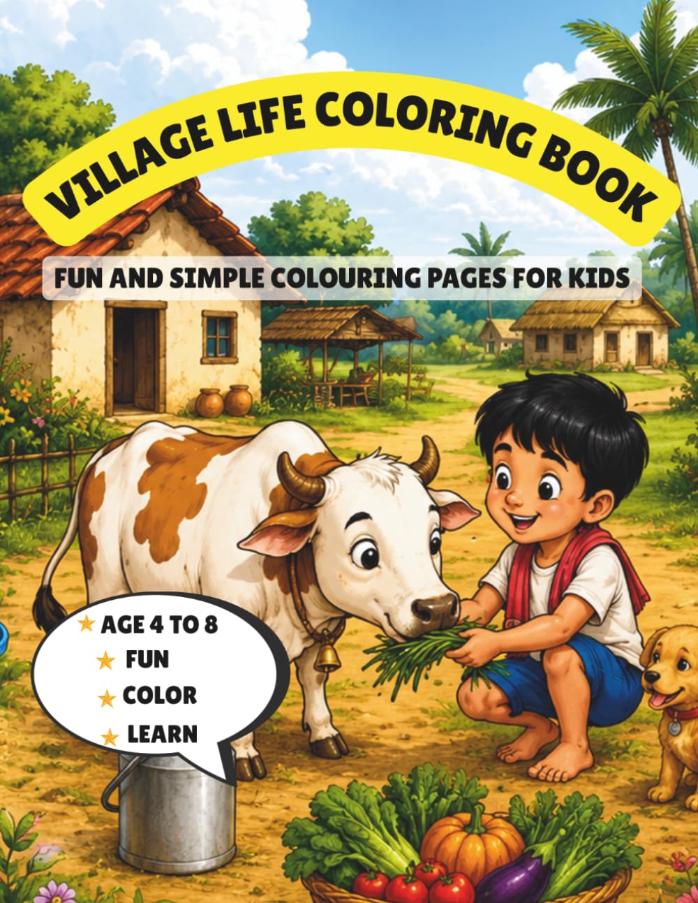 Village Life Coloring Book: Fun and Simple Coloring Pages for Kids