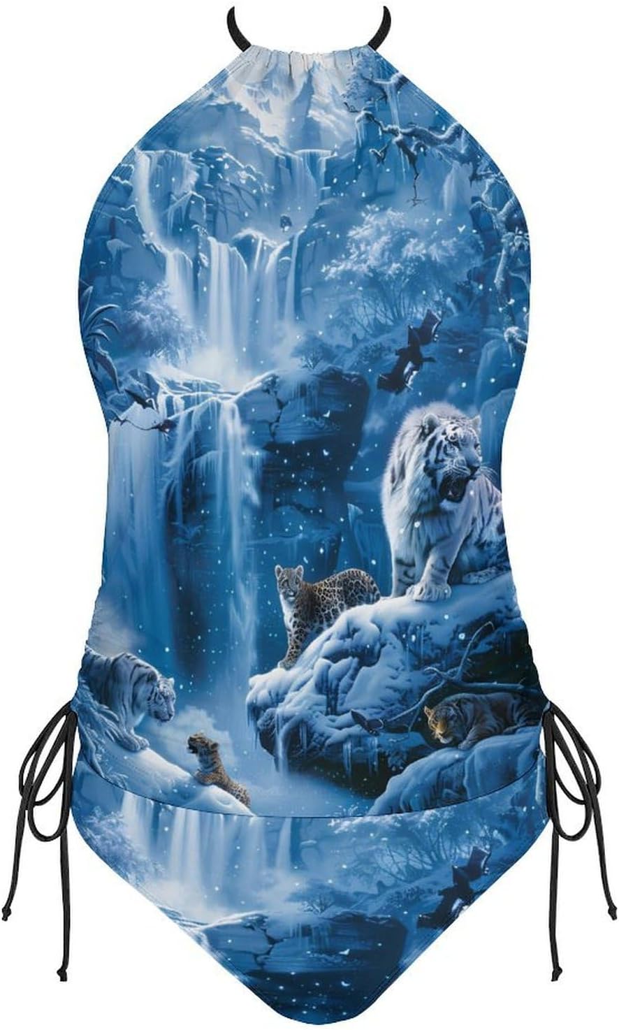 Wild Animals Lion Tiger Leopard Women's Tankini Swimsuit Two Piece Tummy Control Bathing Suits Tie String Swimwear